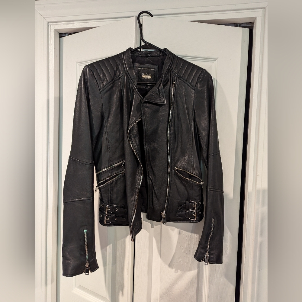 Zara black leather jacket size small